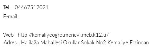 Erzincan Kemaliye retmenevi telefon numaralar, faks, e-mail, posta adresi ve iletiim bilgileri
